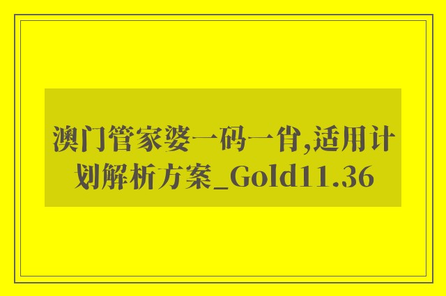 澳门管家婆一码一肖,适用计划解析方案_Gold11.36