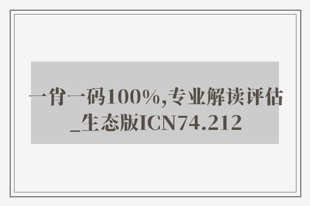 一肖一码100%,专业解读评估_生态版ICN74.212